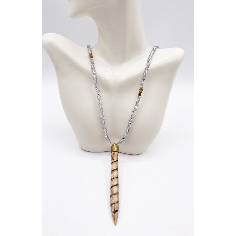 BPD Betsy Pittard Designs Spike Pendant Necklace Clear Glass Beads Boho Tribal